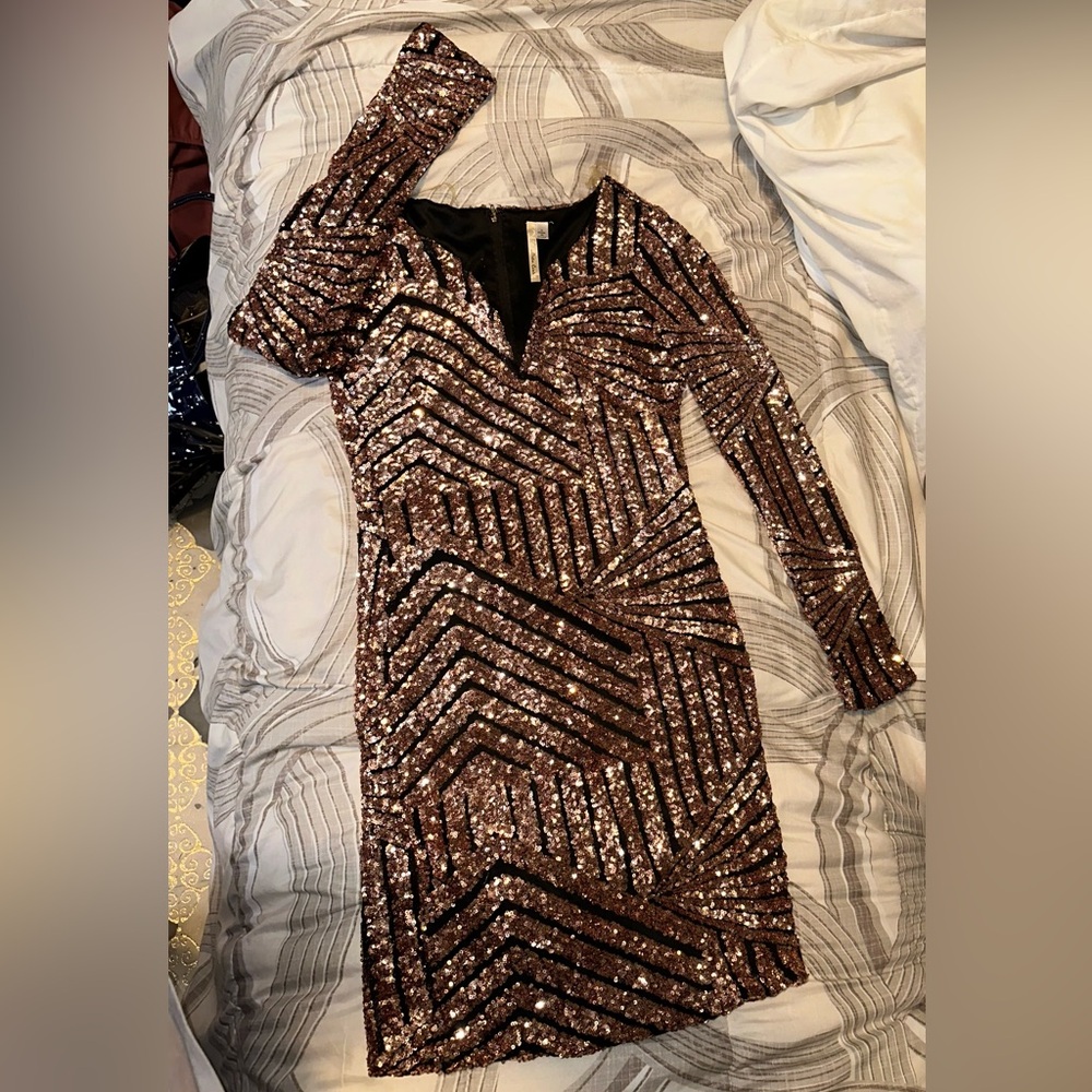 Gold & Black Sequin Mini Dress